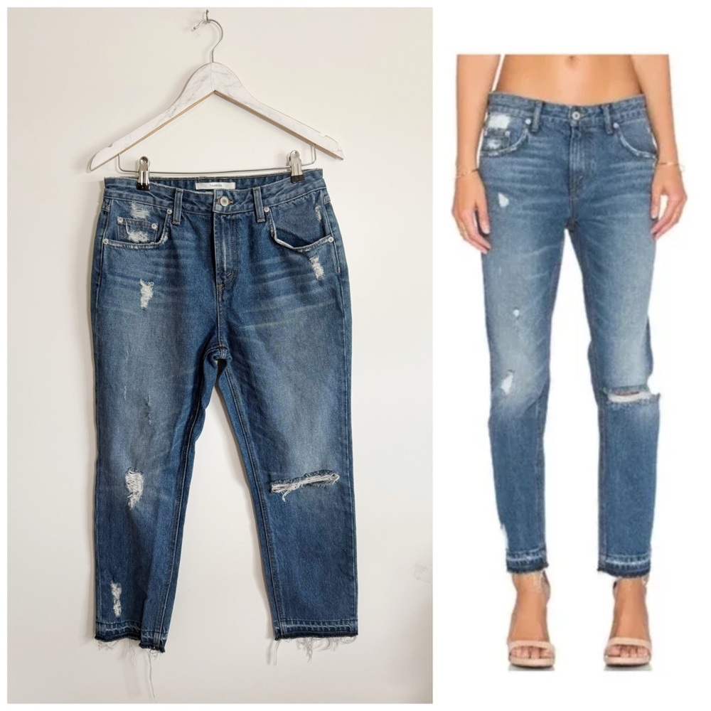 TULAROSA Bella Boyfriend Slim Jeans Distressed Raw Hem Size 27 Women’s